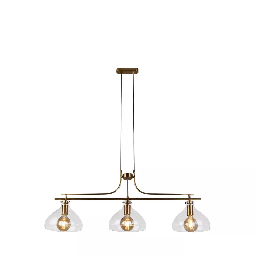 Searchlight Pendant Lights Margarita 3Lt Bar Pendant - Brass Metal & Clear Glass - Searchlight Pendant Lights Margarita 3Lt Bar Pendant - Brass Metal & Clear Glass