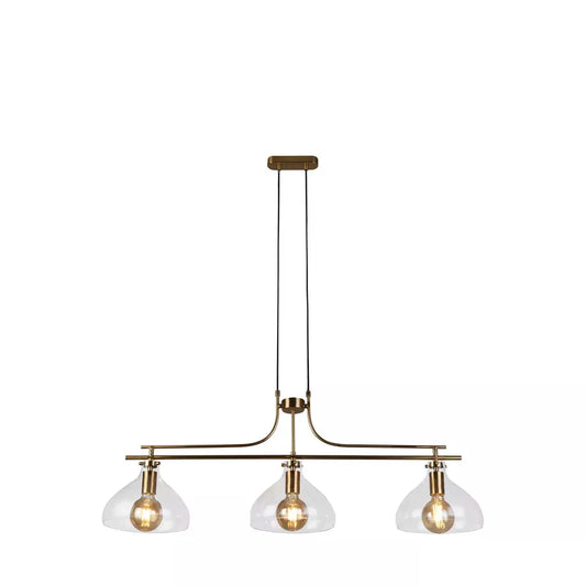 Searchlight Pendant Lights Margarita 3Lt Bar Pendant - Brass Metal & Clear Glass - Searchlight Pendant Lights Margarita 3Lt Bar Pendant - Brass Metal & Clear Glass