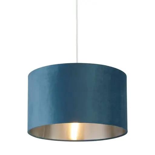 searchlight shades Drum Shade - Teal Velvet with Silver Inner Dia.38cm - searchlight shades Drum Shade - Teal Velvet with Silver Inner Dia.38cm