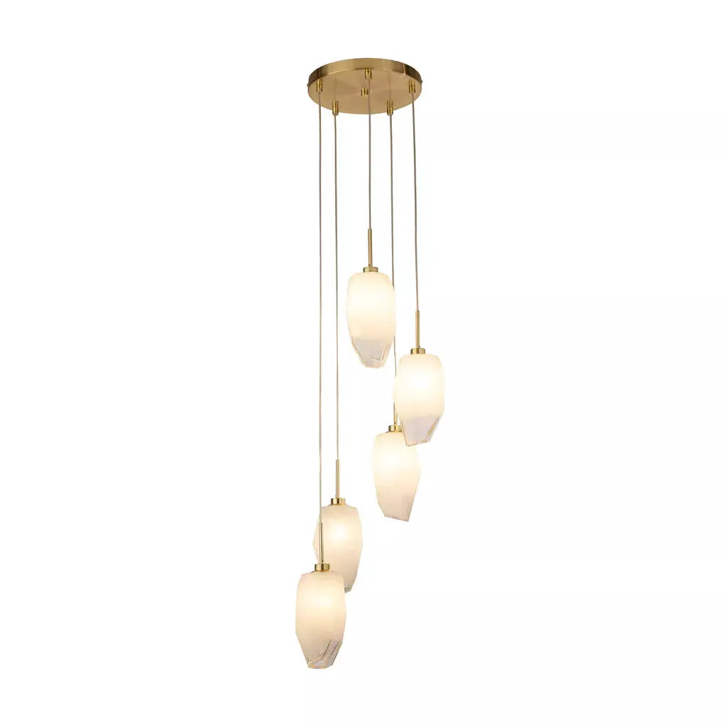 Searchlight Pendant Lights Rocky 5Lt Multi Drop Pendant, Satin Brass Metal & Glass - Searchlight Pendant Lights Rocky 5Lt Multi Drop Pendant, Satin Brass Metal & Glass