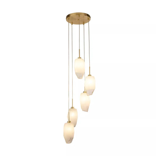 Searchlight Pendant Lights Rocky 5Lt Multi Drop Pendant, Satin Brass Metal & Glass - Searchlight Pendant Lights Rocky 5Lt Multi Drop Pendant, Satin Brass Metal & Glass