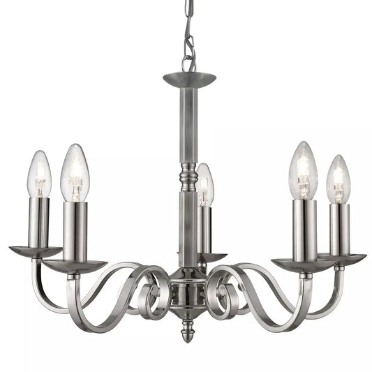 Searchlight Pendant Lights Richmond 5Lt Pendant - Satin Silver Metal - Searchlight Pendant Lights Richmond 5Lt Pendant - Satin Silver Metal