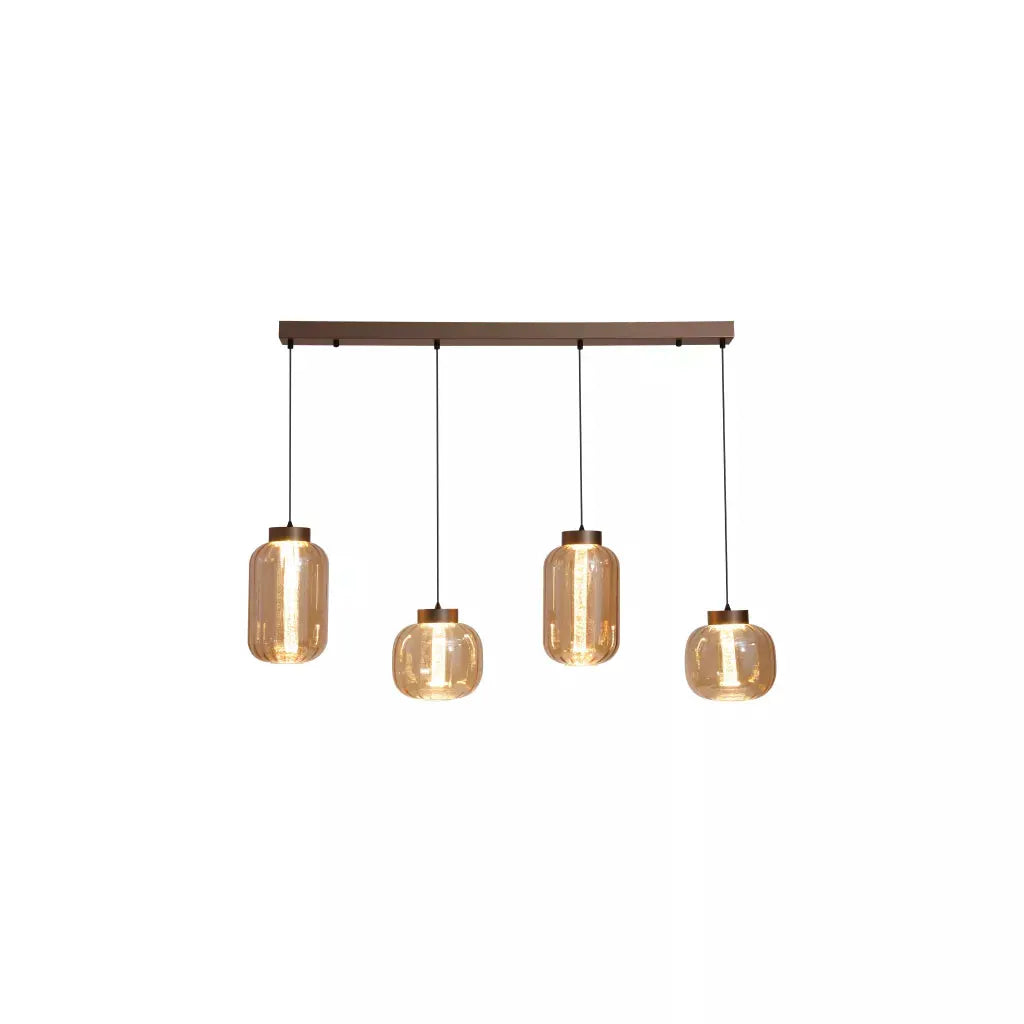 Searchlight Pendant Lights Lille LED 4Lt LED Pendant, Latte Metal and Amber Glass - Searchlight Pendant Lights Lille LED 4Lt LED Pendant, Latte Metal and Amber Glass