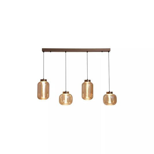 Searchlight Pendant Lights Lille LED 4Lt LED Pendant, Latte Metal and Amber Glass - Searchlight Pendant Lights Lille LED 4Lt LED Pendant, Latte Metal and Amber Glass