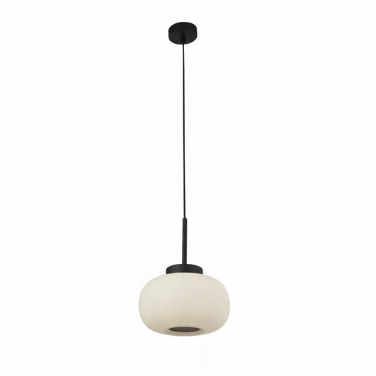 Searchlight Pendant Lights Lumina Pendant - Black Metal & Opal Ribbed Glass - Searchlight Pendant Lights Lumina Pendant - Black Metal & Opal Ribbed Glass