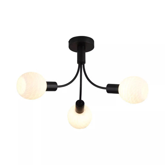 Nova 3Lt Ceiling Lamp, Black Metal with Frosted Glass Shade