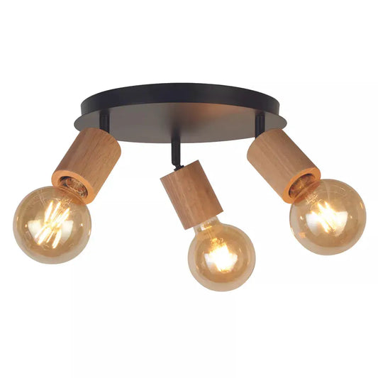 searchlight spots Spinny 3Lt Round Spotlight - Wood & Matt Black Metal - searchlight spots Spinny 3Lt Round Spotlight - Wood & Matt Black Metal