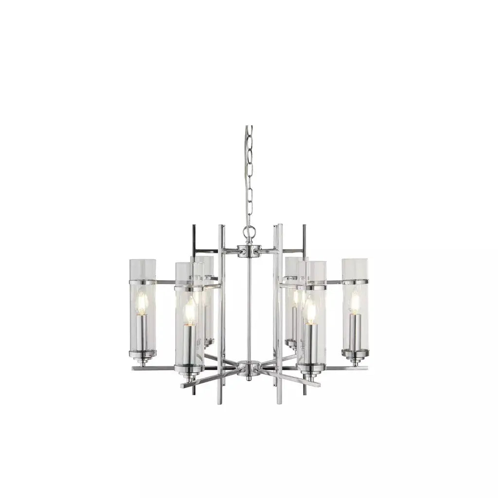 Searchlight Pendant Lights Milo 6Lt Pendant - Chrome Metal & Glass - Searchlight Pendant Lights Milo 6Lt Pendant - Chrome Metal & Glass