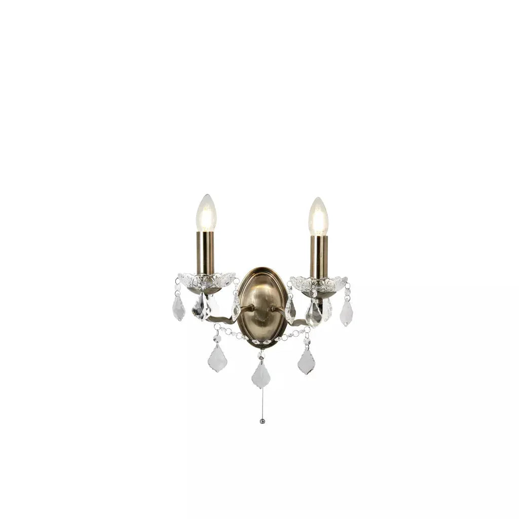 searchlight wall lights Paris 2Lt Wall Light - Antique Brass Metal & Clear Crystal - searchlight wall lights Paris 2Lt Wall Light - Antique Brass Metal & Clear Crystal