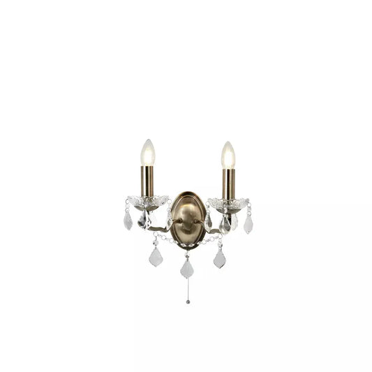 searchlight wall lights Paris 2Lt Wall Light - Antique Brass Metal & Clear Crystal - searchlight wall lights Paris 2Lt Wall Light - Antique Brass Metal & Clear Crystal
