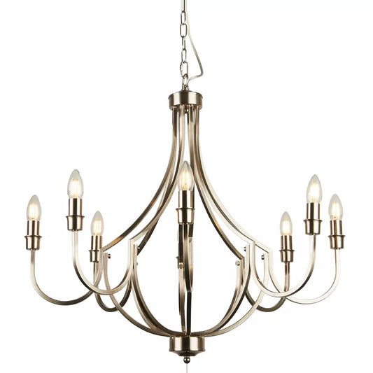 Searchlight Pendant Lights Lodge 8Lt Pendant - Satin Silver Metal - Searchlight Pendant Lights Lodge 8Lt Pendant - Satin Silver Metal