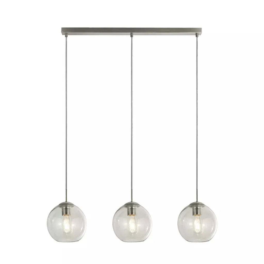 Searchlight Pendant Lights Balls 3Lt Bar Pendant - Chrome Metal & Clear Glass - Searchlight Pendant Lights Balls 3Lt Bar Pendant - Chrome Metal & Clear Glass