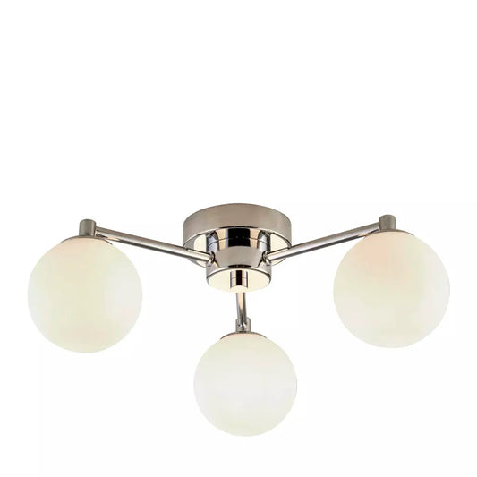 Searchlight Tiberius 3Lt Flush - Chrome Metal & White Frosted Glass - Ceiling Lights Searchlight Tiberius 3Lt Flush - Chrome Metal & White Frosted Glass Ceiling Lights
