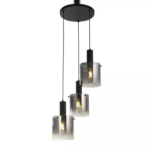Searchlight Pendant Lights Sweden 3Lt Multi-Drop Pendant - Black Metal & Smoked Glass - Searchlight Pendant Lights Sweden 3Lt Multi-Drop Pendant - Black Metal & Smoked Glass