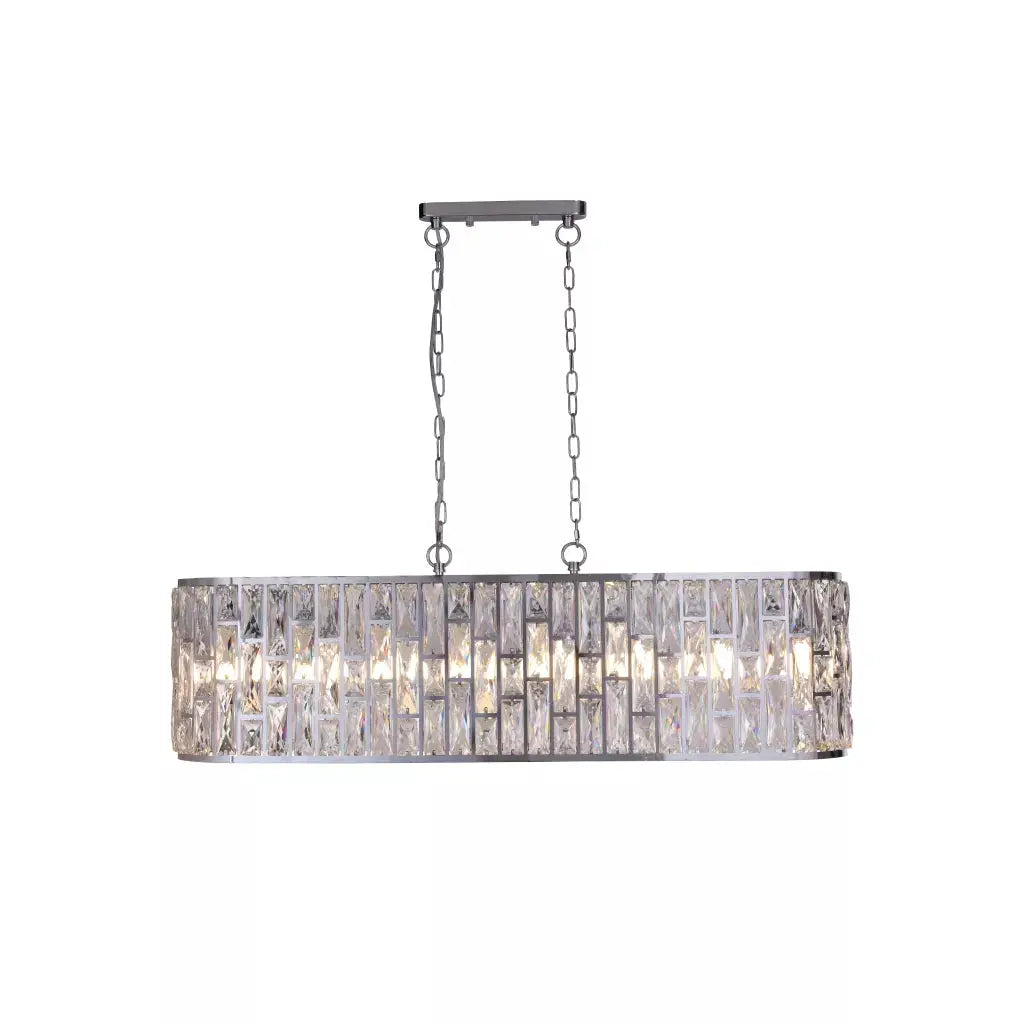 Searchlight Pendant Lights Bijou 8Lt Oval Diner Pendant Chrome Metal & Clear Crystal - Searchlight Pendant Lights Bijou 8Lt Oval Diner Pendant Chrome Metal & Clear Crystal