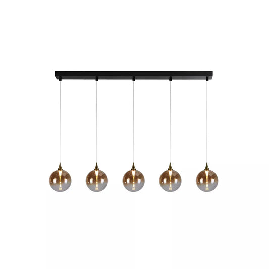 Searchlight Pendant Lights LED 5Lt Bar Pendant,Black & Gold Metal and Amber Ombre Glass - Searchlight Pendant Lights LED 5Lt Bar Pendant,Black & Gold Metal and Amber Ombre Glass