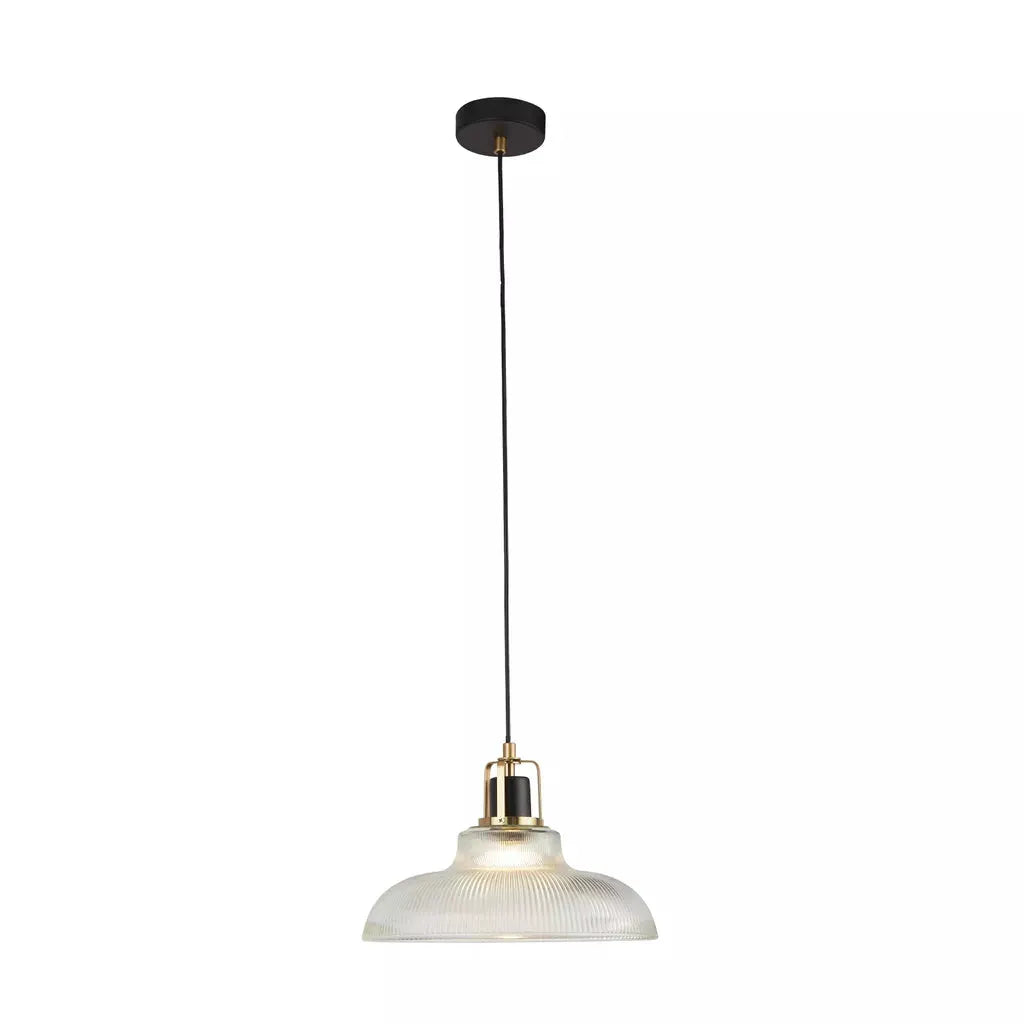 Searchlight Pendant Lights Glossop Pendant - Glass, Black & Brass Metal - Searchlight Pendant Lights Glossop Pendant - Glass, Black & Brass Metal