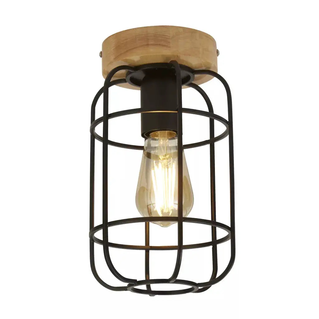 searchlight ceiling lights Vision Flush - Matt Black Metal & Wood - searchlight ceiling lights Vision Flush - Matt Black Metal & Wood