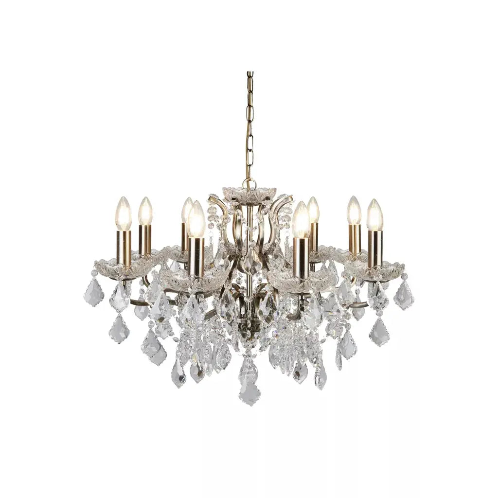 searchlight chandlier Paris 8Lt Chandelier - Antique Brass Metal & Clear Crystal - searchlight chandlier Paris 8Lt Chandelier - Antique Brass Metal & Clear Crystal