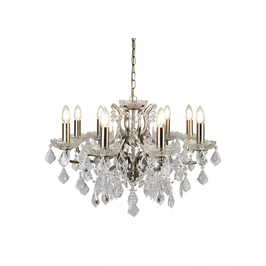 searchlight chandlier Paris 8Lt Chandelier - Antique Brass Metal & Clear Crystal - searchlight chandlier Paris 8Lt Chandelier - Antique Brass Metal & Clear Crystal