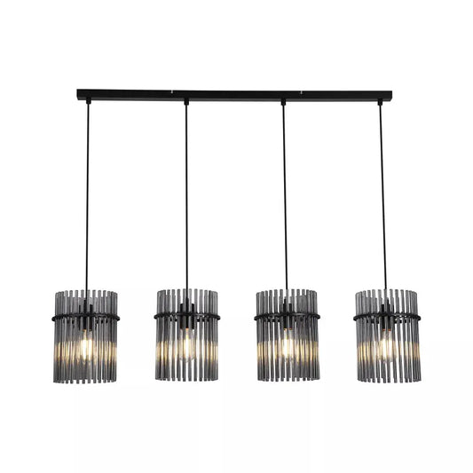 Searchlight Pendant Lights Swizzle 4Lt Bar Pendant, Matt Black Metal with Smoked Rods - Searchlight Pendant Lights Swizzle 4Lt Bar Pendant, Matt Black Metal with Smoked Rods