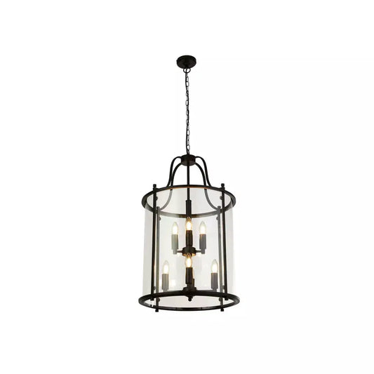 Searchlight Pendant Lights Lantern Grande 8Lt Pendant - Black Metal & Glass - Searchlight Pendant Lights Lantern Grande 8Lt Pendant - Black Metal & Glass