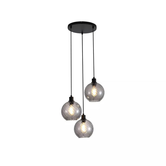 Searchlight Pendant Lights Radiance 3Lt Multi Drop Pendant, Black Metal and Smoked Glas - Searchlight Pendant Lights Radiance 3Lt Multi Drop Pendant, Black Metal and Smoked Glas