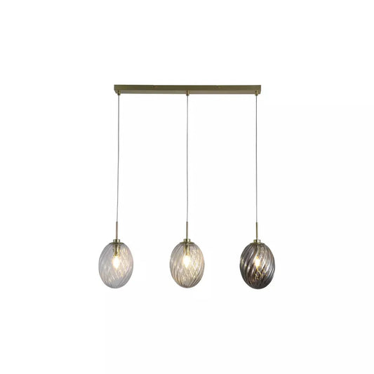 Searchlight Pendant Lights Whirl 3Lt Bar Pendant, Satin Brass Metal, Multi Coloured Gla - Searchlight Pendant Lights Whirl 3Lt Bar Pendant, Satin Brass Metal, Multi Coloured Gla