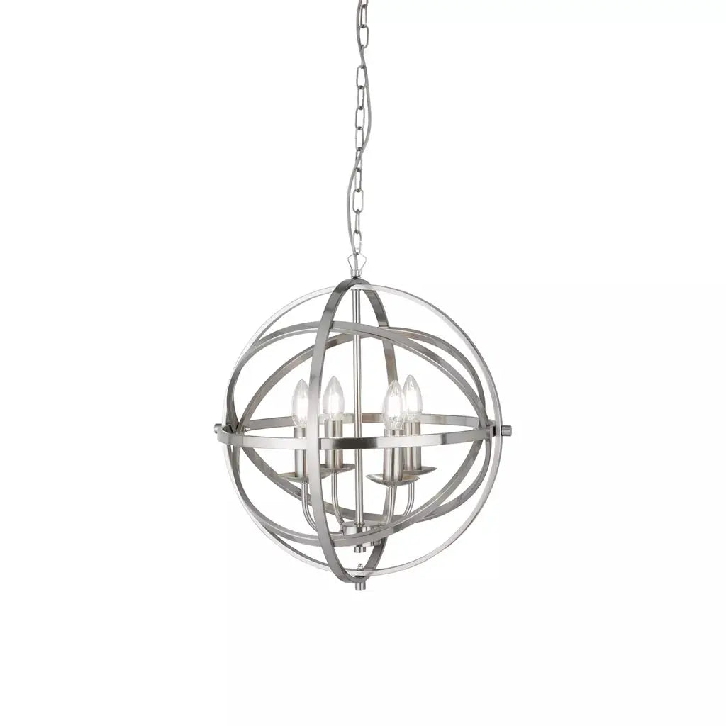 Searchlight Pendant Lights Orbit 4Lt Pendant - Satin Silver Metal - Searchlight Pendant Lights Orbit 4Lt Pendant - Satin Silver Metal