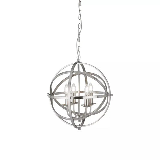 Searchlight Pendant Lights Orbit 4Lt Pendant - Satin Silver Metal - Searchlight Pendant Lights Orbit 4Lt Pendant - Satin Silver Metal