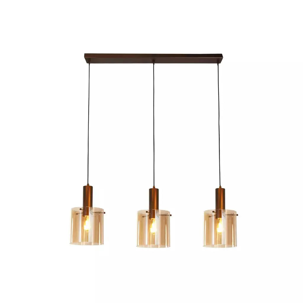 Searchlight Pendant Lights Sweden 3Lt Bar Pendant - Mocha Metal & Amber Glass - Searchlight Pendant Lights Sweden 3Lt Bar Pendant - Mocha Metal & Amber Glass