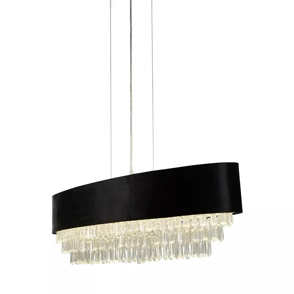 Searchlight Pendant Lights Glamour 8Lt Oval Pendant - Black Velvet & Clear Crystal - Searchlight Pendant Lights Glamour 8Lt Oval Pendant - Black Velvet & Clear Crystal