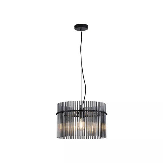 Searchlight Pendant Lights Swizzle 1Lt Pendant, Matt Black Metal with Smoked Rods Dia. - Searchlight Pendant Lights Swizzle 1Lt Pendant, Matt Black Metal with Smoked Rods Dia.