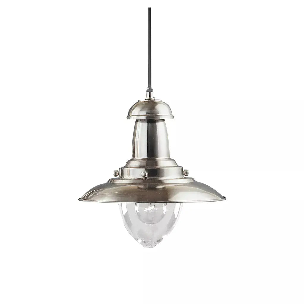 Searchlight Pendant Lights Fisherman Pendant - Satin Silver Metal & Glass - Searchlight Pendant Lights Fisherman Pendant - Satin Silver Metal & Glass