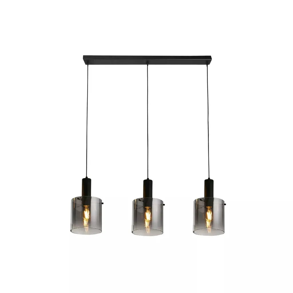 Searchlight Pendant Lights Sweden 3Lt Bar Pendant - Black Metal & Smoked Ombre Glass - Searchlight Pendant Lights Sweden 3Lt Bar Pendant - Black Metal & Smoked Ombre Glass
