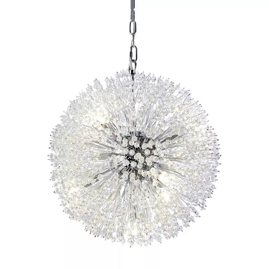 Searchlight Pendant Lights Sunburst 7Lt Pendant - Chrome Metal & Glass Beads - Searchlight Pendant Lights Sunburst 7Lt Pendant - Chrome Metal & Glass Beads