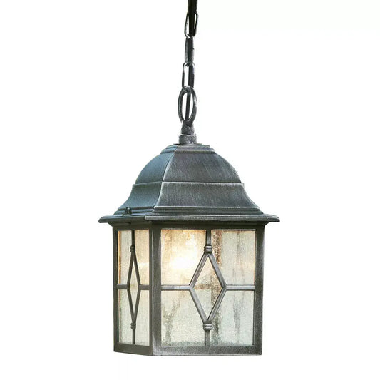 Searchlight Flush Genoa Outdoor Pendant - Black Silver Metal & Leaded Glass - Searchlight Flush Genoa Outdoor Pendant - Black Silver Metal & Leaded Glass
