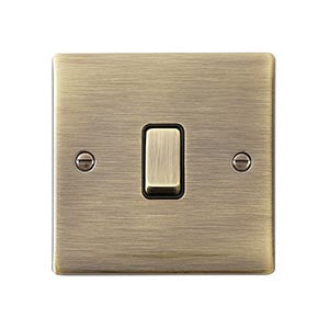 Saxby Sockets Raised Screwed 10AX 1G 2-Way Switch - Antique Brass With Black Insert - Saxby Sockets Raised Screwed 10AX 1G 2-Way Switch - Antique Brass With Black Insert