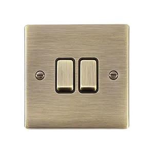 Saxby Sockets Raised Screwed 10AX 2G 2-Way Switch - Antique Brass With Black Insert - Saxby Sockets Raised Screwed 10AX 2G 2-Way Switch - Antique Brass With Black Insert