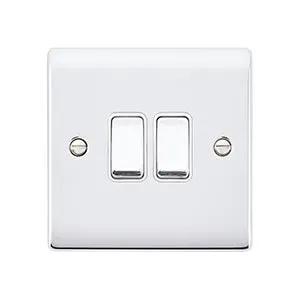 Saxby Sockets Raised Screwed 10AX 2G 2-Way Switch - Polished Chrome With White Insert - Saxby Sockets Raised Screwed 10AX 2G 2-Way Switch - Polished Chrome With White Insert