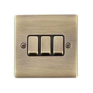 Saxby Sockets Raised Screwed 10AX 3G 2-Way Switch - Antique Brass With Black Insert - Saxby Sockets Raised Screwed 10AX 3G 2-Way Switch - Antique Brass With Black Insert
