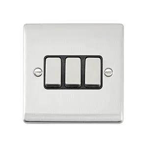 Saxby Sockets Raised Screwed 10AX 3G 2-Way Switch - Brushed Steel With Black Insert - Saxby Sockets Raised Screwed 10AX 3G 2-Way Switch - Brushed Steel With Black Insert