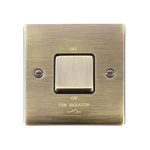 Saxby Sockets Raised Screwed 10AX 1G 3-Pole Fan Isolator Switch - Antique Brass With Black Insert - Saxby Sockets Raised Screwed 10AX 1G 3-Pole Fan Isolator Switch - Antique Brass With Black Insert