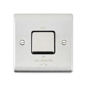 Saxby Sockets Raised Screwed 10AX 1G 3-Pole Fan Isolator Switch - Brushed Steel With Black Insert - Saxby Sockets Raised Screwed 10AX 1G 3-Pole Fan Isolator Switch - Brushed Steel With Black Insert