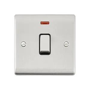 Saxby Sockets Raised Screwed 20A 1G DP Switch With Neon - Brushed Steel With Black Insert - Saxby Sockets Raised Screwed 20A 1G DP Switch With Neon - Brushed Steel With Black Insert