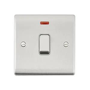 Saxby Sockets Raised Screwed 20A 1G DP Switch With Neon - Brushed Steel With Grey Insert - Saxby Sockets Raised Screwed 20A 1G DP Switch With Neon - Brushed Steel With Grey Insert