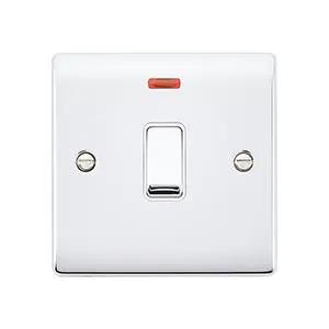 Saxby Sockets Raised Screwed 20A 1G DP Switch With Neon - Polished Chrome With White Insert - Saxby Sockets Raised Screwed 20A 1G DP Switch With Neon - Polished Chrome With White Insert