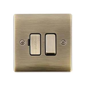 Saxby Sockets Raised Screwed 13A Switched Fused Spur Unit - Antique Brass With Black Insert - Saxby Sockets Raised Screwed 13A Switched Fused Spur Unit - Antique Brass With Black Insert