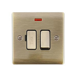 Saxby Sockets Raised Screwed 13A Switched Fused Spur Unit with Neon - Antique Brass With Black Insert - Saxby Sockets Raised Screwed 13A Switched Fused Spur Unit with Neon - Antique Brass With Black Insert