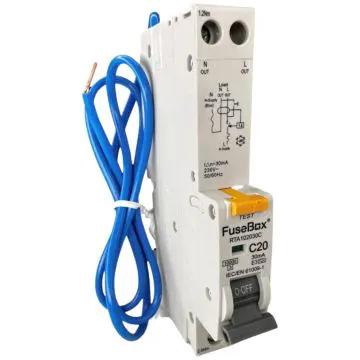 Fusebox RCBO Fusebox RCBO 20A C Curve Type A Single Pole 10kA RTA102030C - Fusebox RCBO Fusebox RCBO 20A C Curve Type A Single Pole 10kA RTA102030C